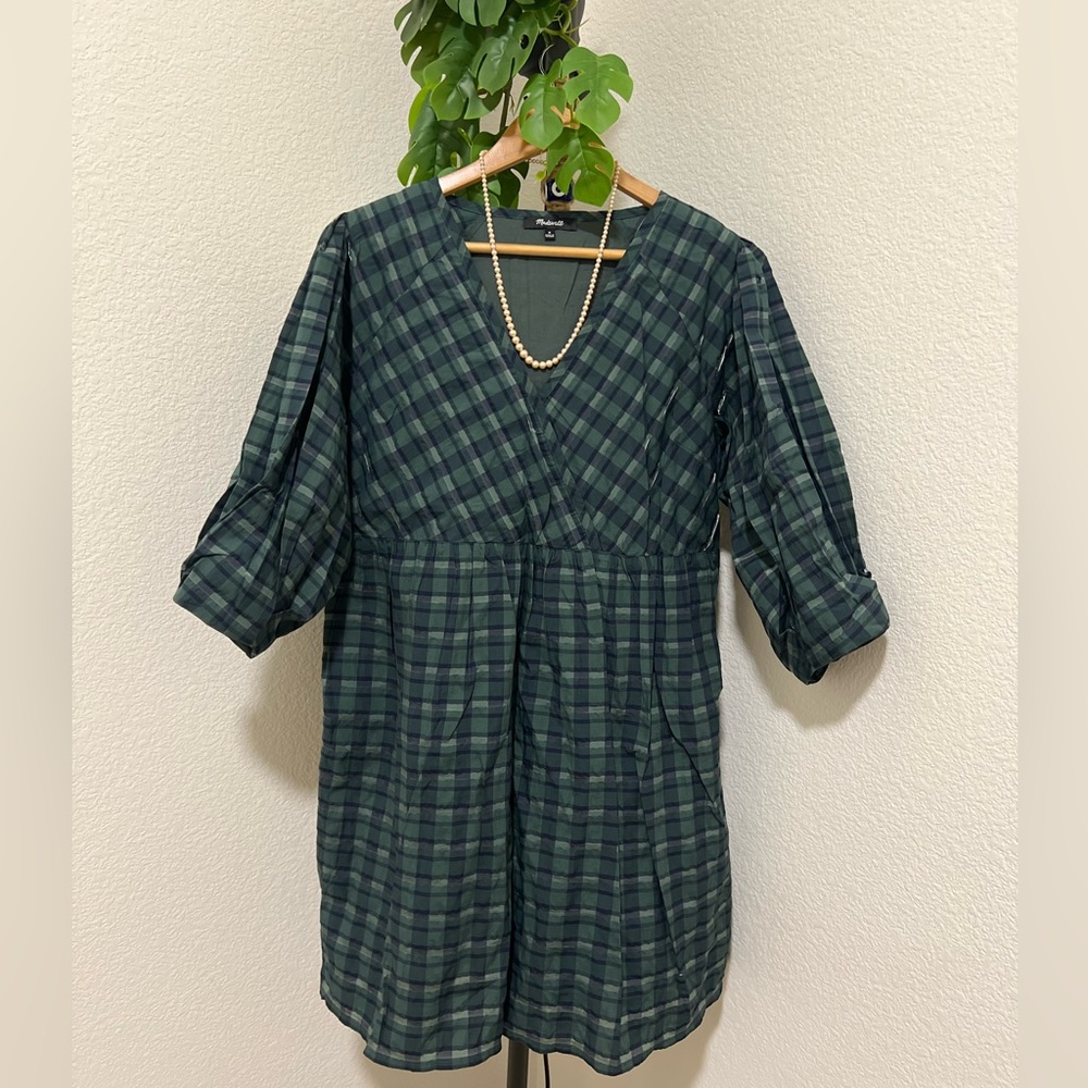 MADEWELL Plaid Print Baby Doll Dress with Pockets